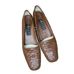 VTG Amalfi Brown Square Woven Leather Loafers 8.5 Academia Classic Poet Italy